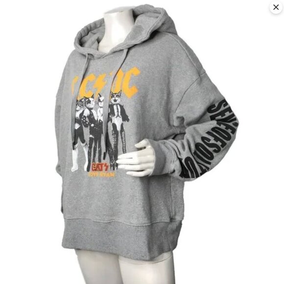 AC/DC Cats Hoodie Cats Love Nyan Feline Rock Band Music 100% Cotton Sweatshirt - Picture 5 of 12